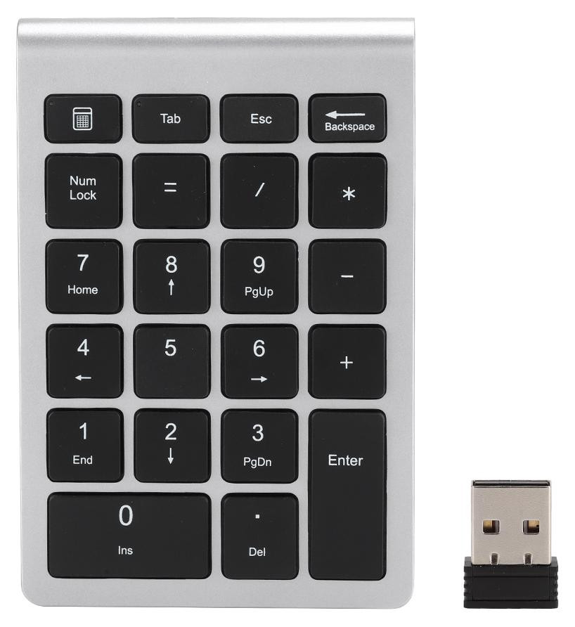Gistuch RF304 Draadloos Numeriek Toetsenblok met 22 Toetsen, USB 2.4G, Zilver/Zwart