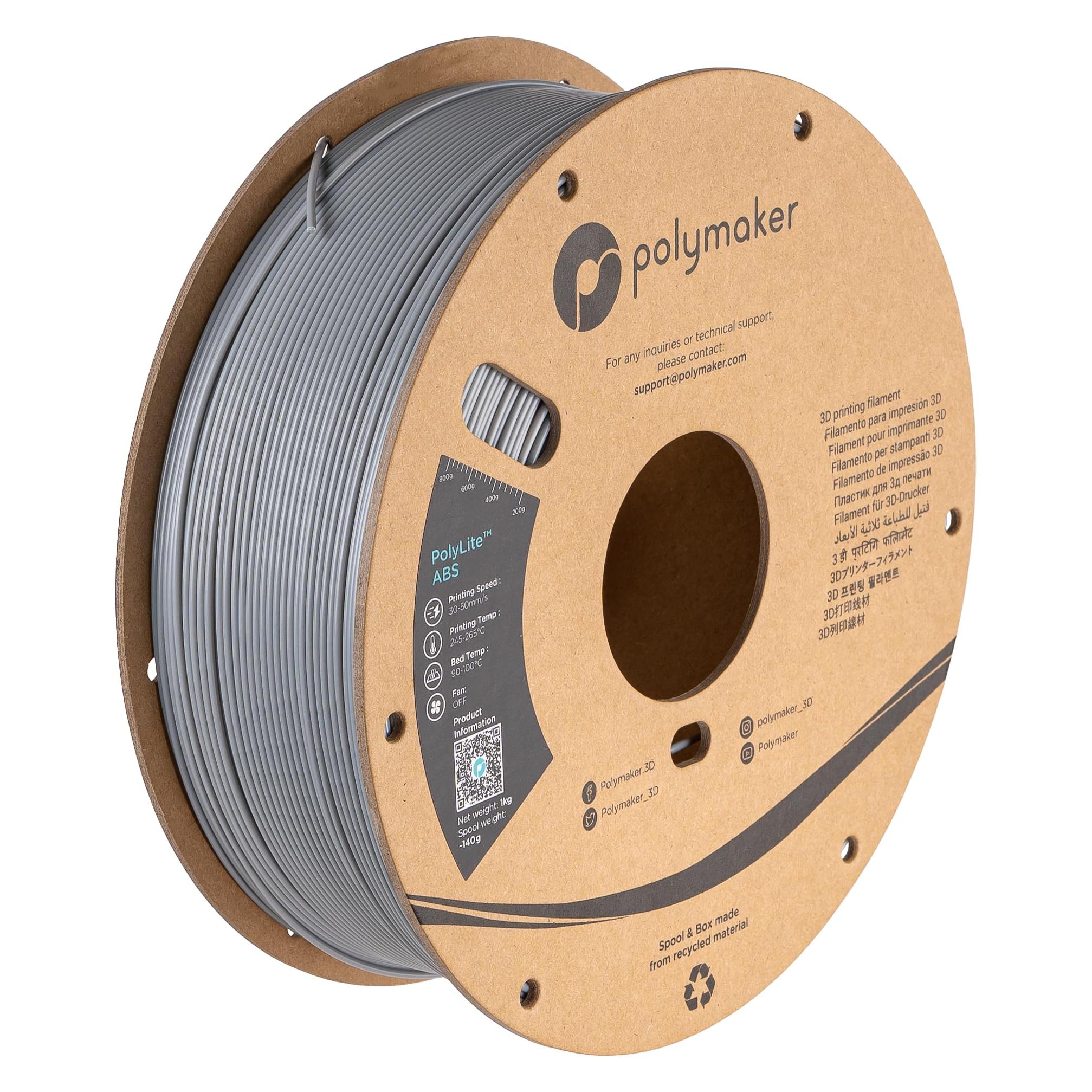Polymaker PE01003 PolyLite Filament ABS geruchsarm 1.75 mm 1000 g Grau 1 St. (ABS, 1000 g, 1.75 mm) (PE01003)