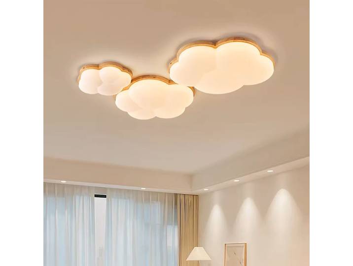 Plafonnier en bois style japonais pour chambre d'enfant, design nuage, protection oculaire spectre complet, pour chambre à coucher, couleur crème