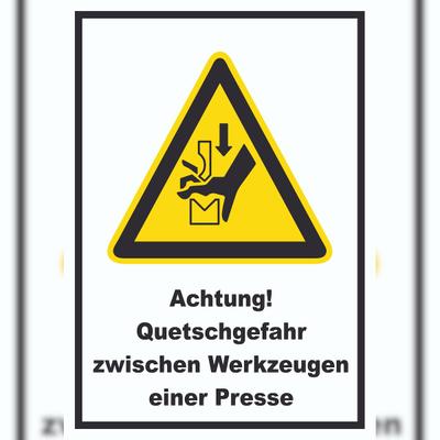HB-Druck Achtung Quetschgefahr zwischen Werkzeugen einer Presse A3 (297x420mm) Schild
