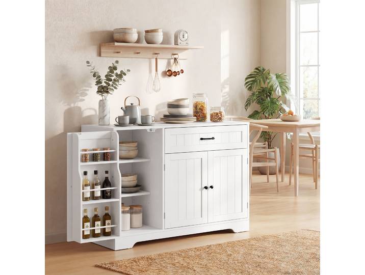 HOMCOM Buffet Blanc 3 Portes Tiroir Rangement Cuisine Etagères