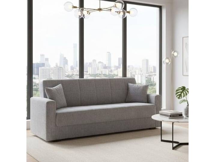 Dmora Schlafsofa 3-Sitzer Pinto 212x80 cm Grau, Stauraum