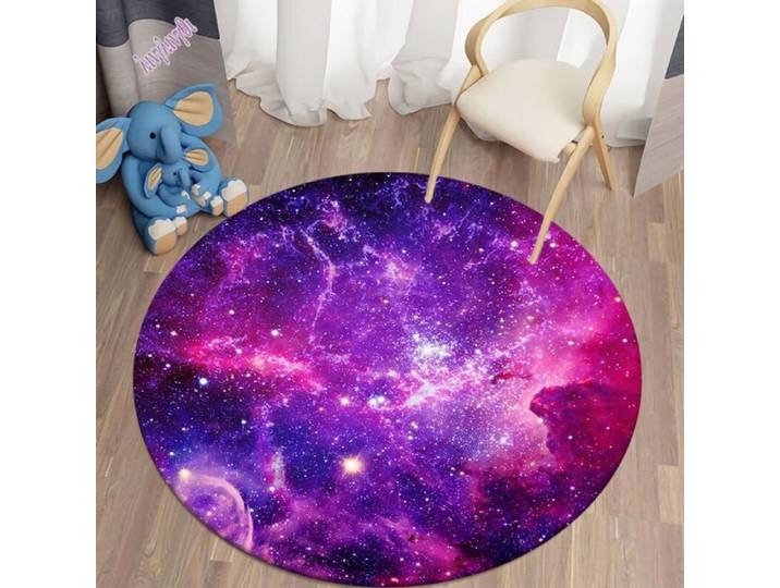 Tapis contemporain Tapis rond 3D pour chambre d'enfants espace galaxie salon sol en flanelle douce pour - Diameter 120cm[R]