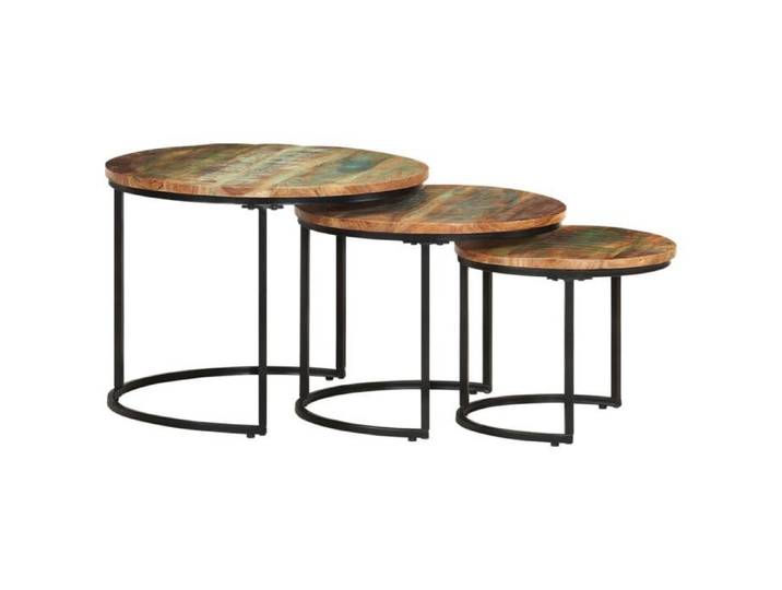 Tables gigognes - - Bois de récupération - 3 pièces - Rondes - Marron