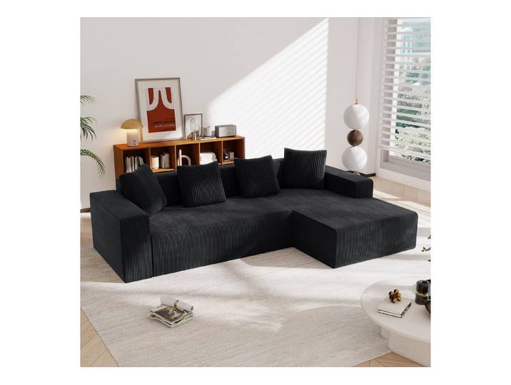 Odikalo Ecksofa Sofa L Form, Vollkomprimiertes knochenloses Sofa, Cord, Cloud-Kombinationssofa mit L-Liegestühlen, modernes modulares Sofa mit tiefen Sitzplätzen, gepolstertes Sofa für Wohnzimmer und Schlafzimmer