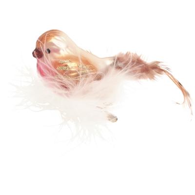 Weihnachtsbaumklammer KREBS GLAS LAUSCHA "Vogel mit Federnest", braun, B:9cm H:7cm T:14cm, Glas, Weihnachtsbaumschmuck, Weihnachtsbaumklammer, Weihnachtsbaumklammern, Glas, mundgeblasen, handgefertigt, Glasvogel