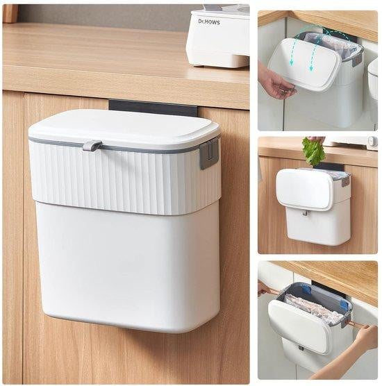 Compacte wandmontage afvalbak voor de keuken met flip-lid, wit, 9,5 liter