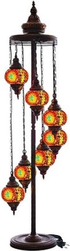 Halay Turkse staande lamp met 7 rode mozaïekglazen bollen voor sfeervolle verlichting