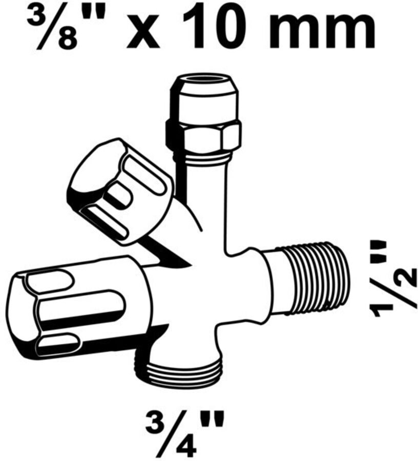 KIRCHHOFF Geräte-Eckventil, 1/2"AG , x 3/4"AG x 3/8"AG x 10 mmQ (98480090)