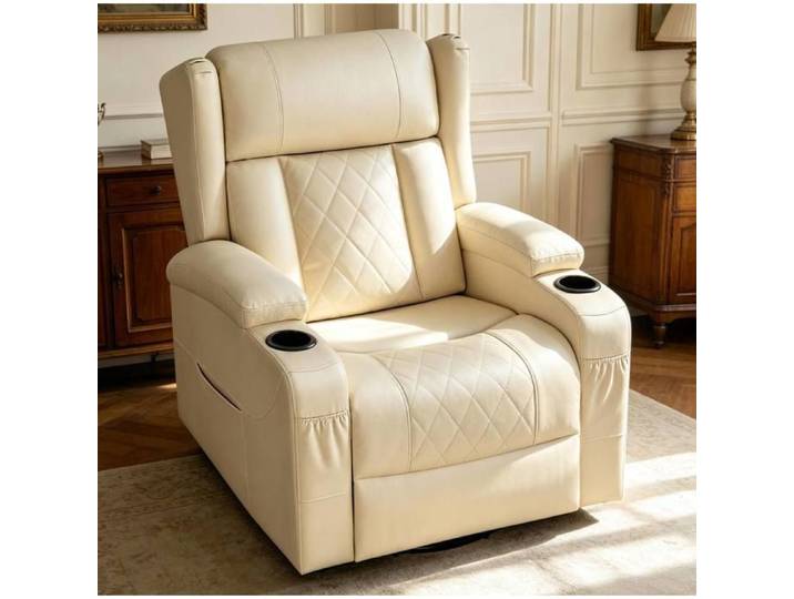 Fauteuil Relax Pivotant Beige Fauteuil De Relaxation FloraGrace Pour Salon Sans Montage 87x94.5x103.5cm