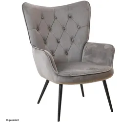 HTI-Living, Sessel, Ohrensessel Freya Velvet Grau