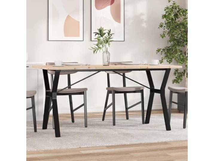 HEFZGDB Esstisch Y-Gestell 140x80x75,5 cm Massivholz Kiefer & Stahl mit robuster Tischplatte für rustikale Optik und langlebige Stabilität