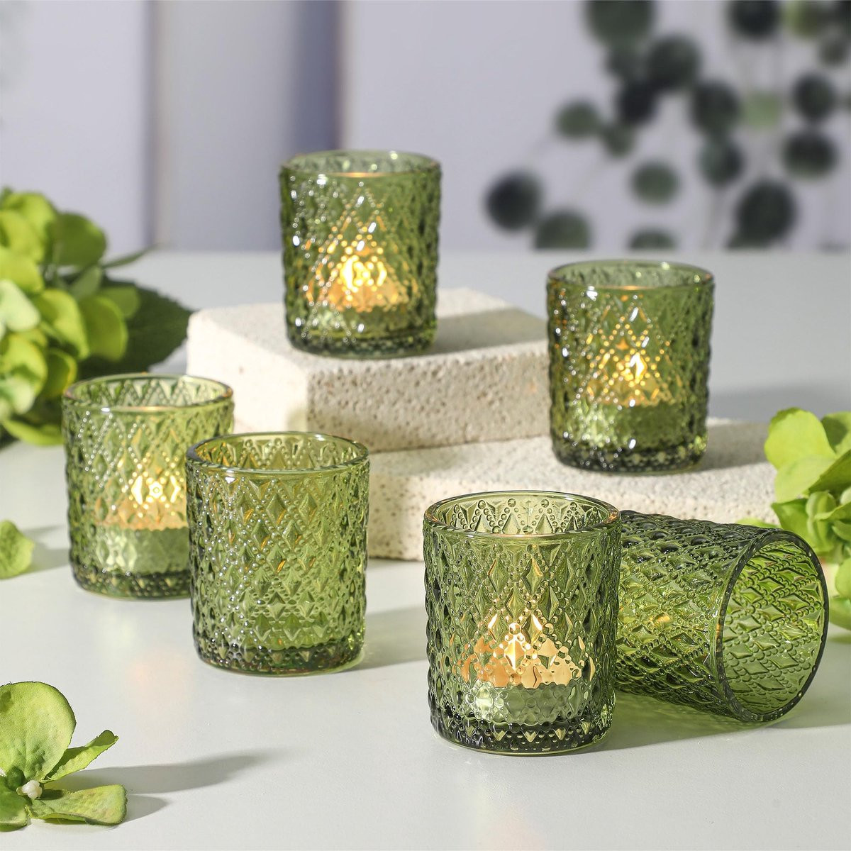 Omgoods Set van 12 Votive Kaarsenhouders van Glas