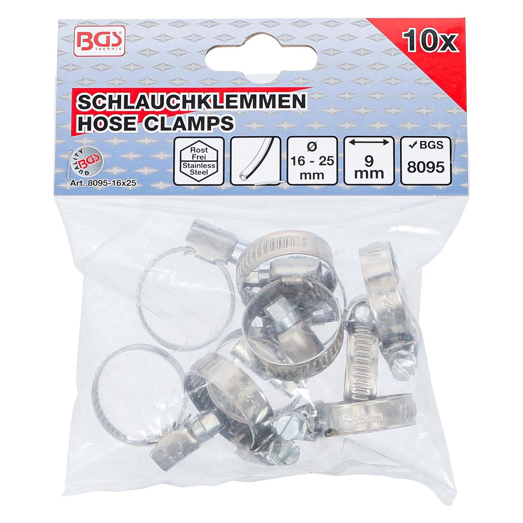 BGS Schlauchklemmen rostfrei 16 x 25 mm 10-tlg. (Schlauchschelle, 16 mm) (8095-16x25)