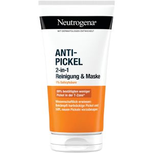 Neutrogena Gesichtsmaske Anti-Pickel 2-in-1 Reinigung & Maske, gegen Pickel mit Salicylsäure, für fettige Haut, 150 ml