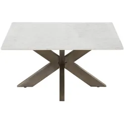 Couchtisch quadratisch 90x90x45 Marmor weiß / Kreuzgestell Eisen Antik Grau BARCELONA #306