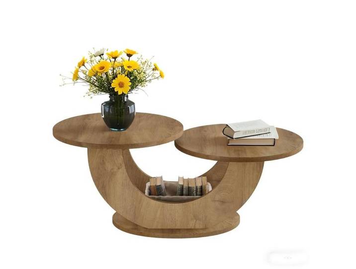 Table basse ronde 115×60×50cm moderne cadre en forme de U table basse d'accent pour maison appartement chêne