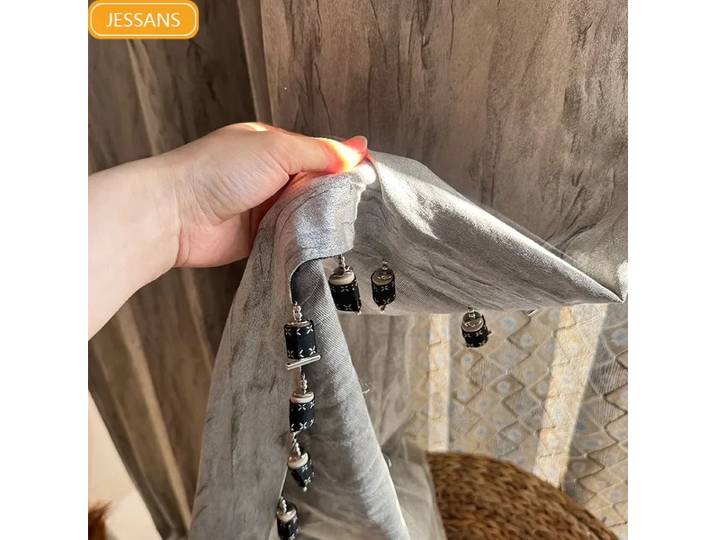 Rideaux personnalisés en Texture Jacquard gris anti-fissure, pour chambre à coucher, salon, fenêtre française, Villa, balcon fini