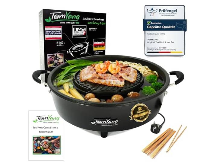 TomYang Hot Pot – Der Original Thai Grill, Designed in Germany, Schweizer Antihaftbeschichtung, mehr als 100 Anleitungsvideos & Rezepte. Korean BBQ, Hotpot, Mookata Thai Hot Pot Topf