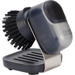 JosephJoseph Spülbürste SinkTech, mit Spülmittelspender, Kunststoffgriff mit Kunststoffborsten, schwarz, Länge 11,8 cm