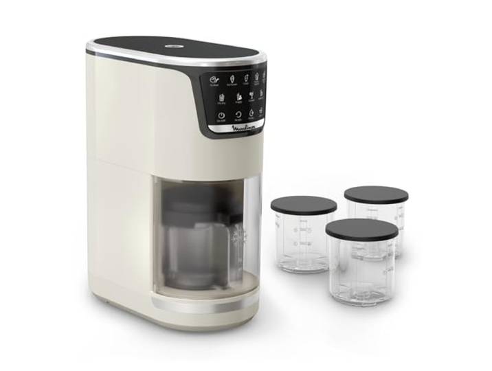 Moulinex Dolci Eismaschine, 10 Programme in 1, weiß Reinigung mit automatischer Spülung, 1 Step Perfector-Technologie, bis zu 1,4 l Eis mit den 3 Schüsseln Tritan, MJ602A