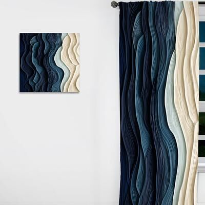 DESIGN ART Designart - Blue and white Coastal Wave s Edge - Coastal Minimalism Curtain - Blackout Coastal Curtain - 1 Panel