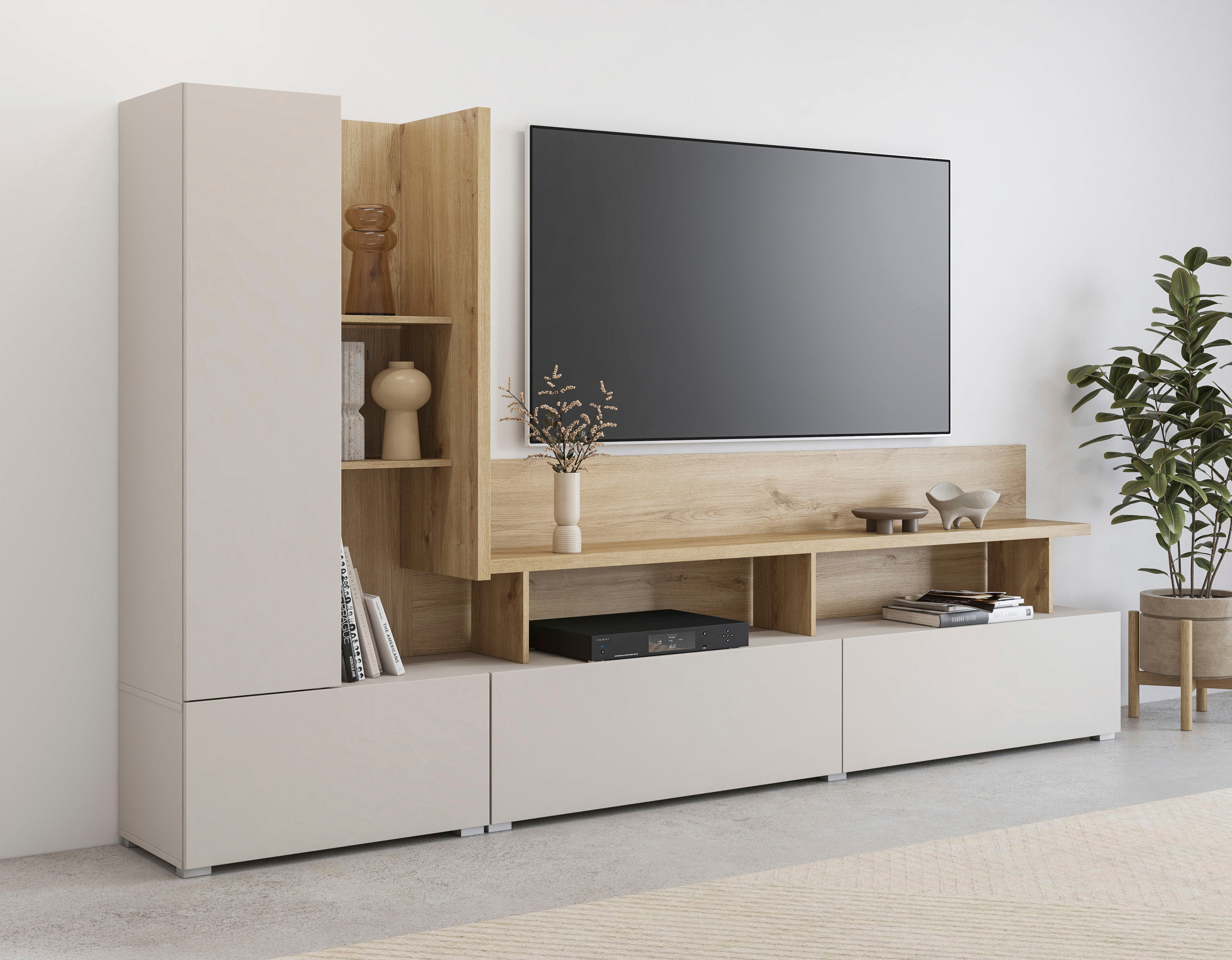 Wohnwand HOME AFFAIRE "Serio", beige (kaschmir, eiche carpenter), B:270cm H:162cm T:40cm, Holzwerkstoff, Melamin, Kastenmöbel-Sets, Wohnwand, Breite 270 cm. kaschmir, eiche carpenter B/H/T: 270cmcm x 162cmcm x 40cmcm, kaschmir/eiche carpenter