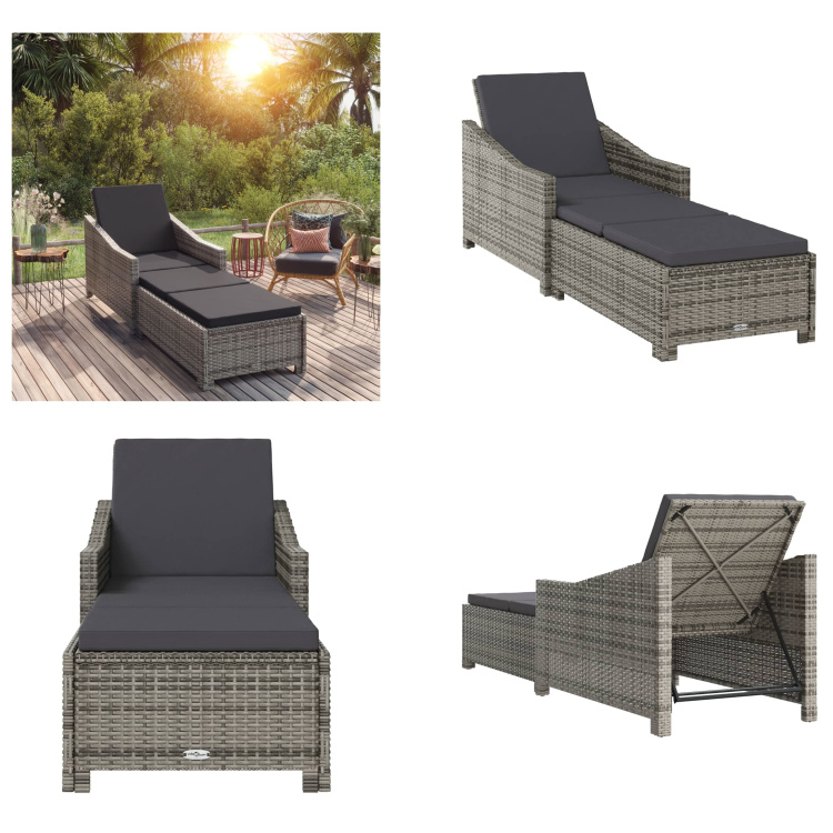 vidaXL Sonnenliege mit Dunkelgrauer Auflage Poly Rattan Grau - Sonnenliege - Sonnenliegen - Gartenliege - Gartenliegen