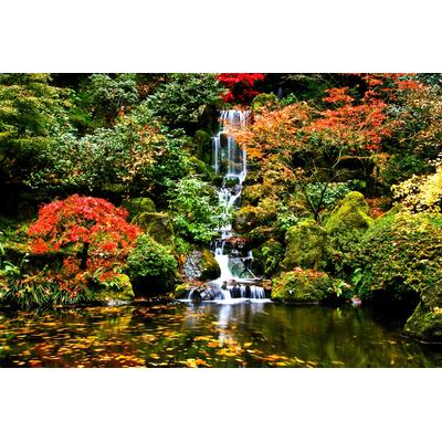 Fototapete PAPERMOON "Wasserfall in Japanischen garten", bunt, B:2,5m L:1,86m, Vlies, Tapeten