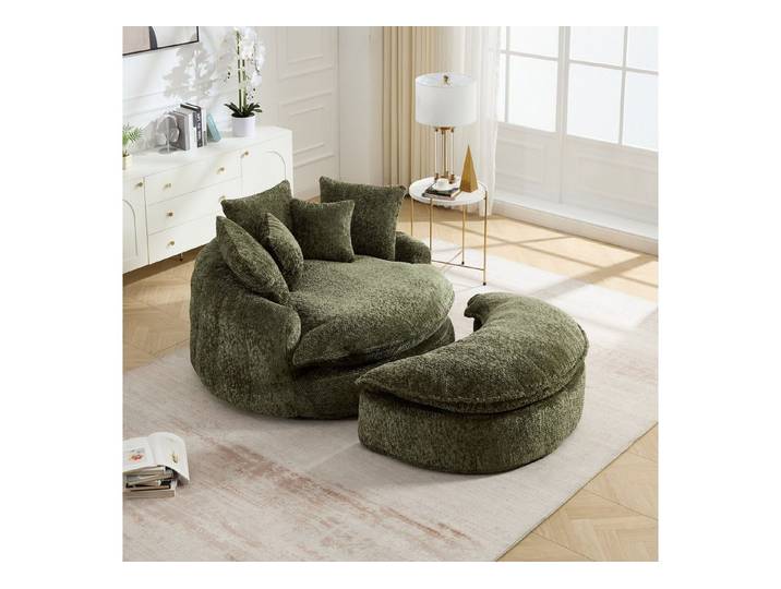 Celya Sessel 55-Zoll-langer Polyester-Schaumstoff-Sessel mit Kissen (oversized runder Stuhl, Sofa-Bett, breiter Sessel)
