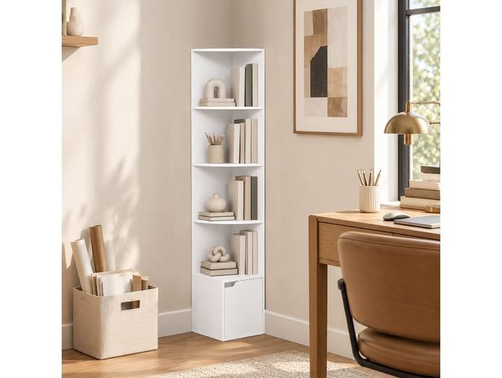 HOMCOM Étagère d’Angle 5 Niveaux Armoire Salon 158cm Blanc