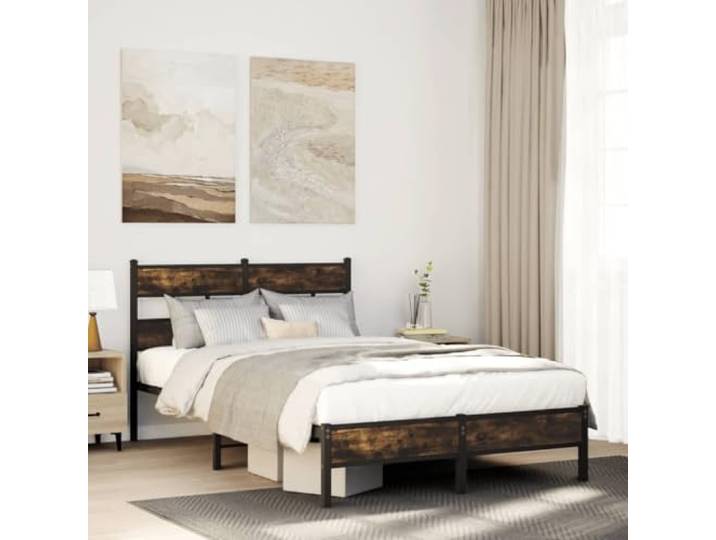 Robustes Metallbettgestell mit Stauraum Klassisches Design 120x190 cm Braun Bettgestell ohne Matratze mit Kopfteil Sonoma-Eiche 120x190 cm Stahl Metall Lattenrost Stauraum Gästebett Schlafzimmer Stabil