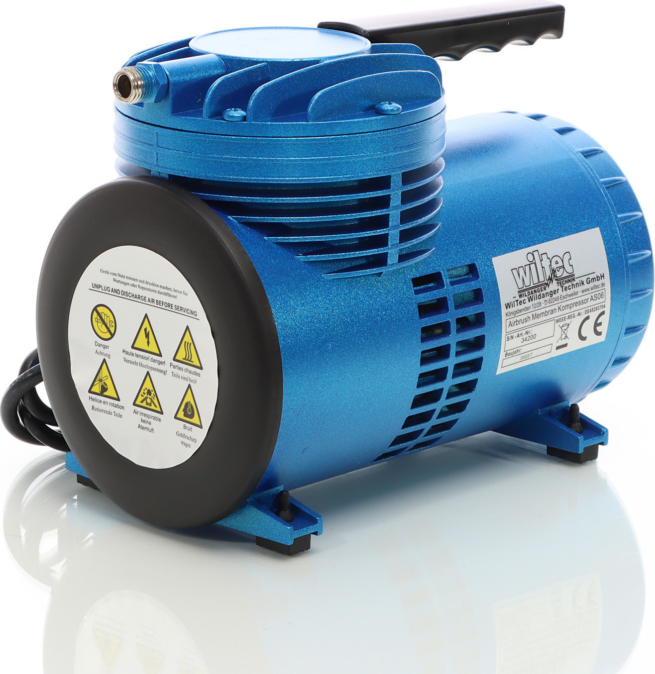 Wiltec Airbrush membraancompressor AS06, 3,5 bar