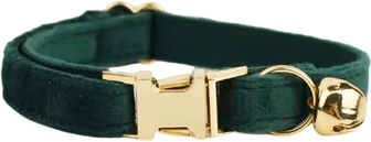 Inspire Picks Personalized Velvet Cat Collar With Engraved Name & Bow Bell green2