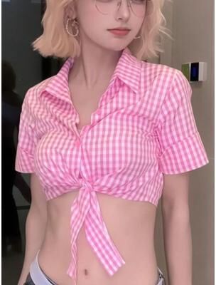 Daily Discovery Vintage Pink Plaid Shirt For Women Slim Fit Long Sleeve Plaid Top Button Up Harajuku Blouse l