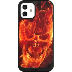 Nivocase Handyhülle für Apple iPhone 12 Hülle NIVOpure Case Schwarz Feuer Schädel Totenkopf (Apple iPhone 12), Smartphone Hülle, Schwarz