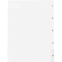 100 Satz - Ordnerregister, A4, 5-teilig (1-5), weiß, PP
