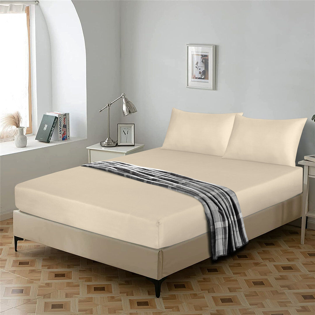 Ebern Designs Egyptian Cotton Flat Sheet, Soft Breathable Bedding for Bedroom Beige Double (4'6")