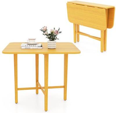 Costway Foldable Dining Table for 2-4 People with Rubber Wood Legs for Small Space-Natural