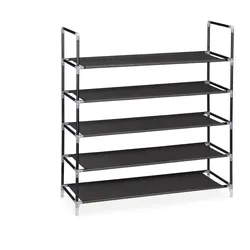 Relaxdays Schuhregal Stecksystem, 5 Ebenen, Schuhablage für 20 Paar Schuhe, Metall & Stoff, HBT 90,5x87x29,5 cm, schwarz