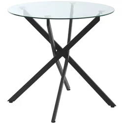 OKWISH Couchtisch rund 80x80x75 cm Schwarz Glastisch mit Sicherheitsglas und Metallgestell, verstellbare Füße, modern und pflegeleicht