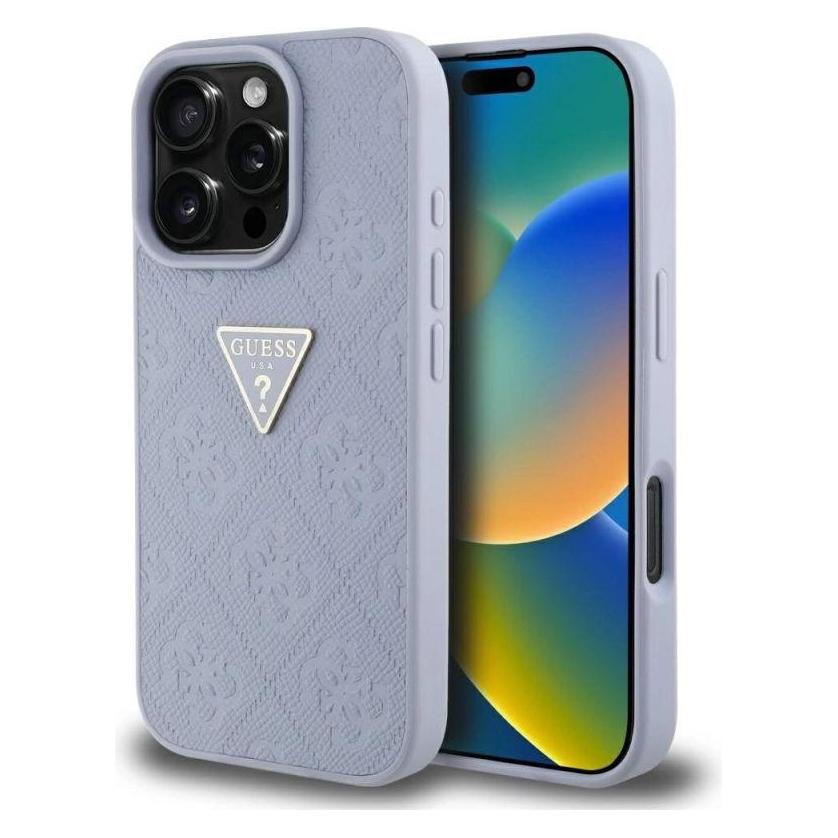 Guess Hardcase PU Grained Hot Stamp 4G Triangle Metal Case for iPhone 16 Pro 6,3" Purple (Apple iPhone 16 Pro) (GUE004413-0)
