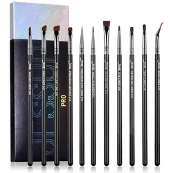 Schminkpinsel, Eyeliner-Pinselset Professionelle Eyeliner-Makeup-Pinsel 11tlg. abgewinkelt flach Definer ultrafein (Set)