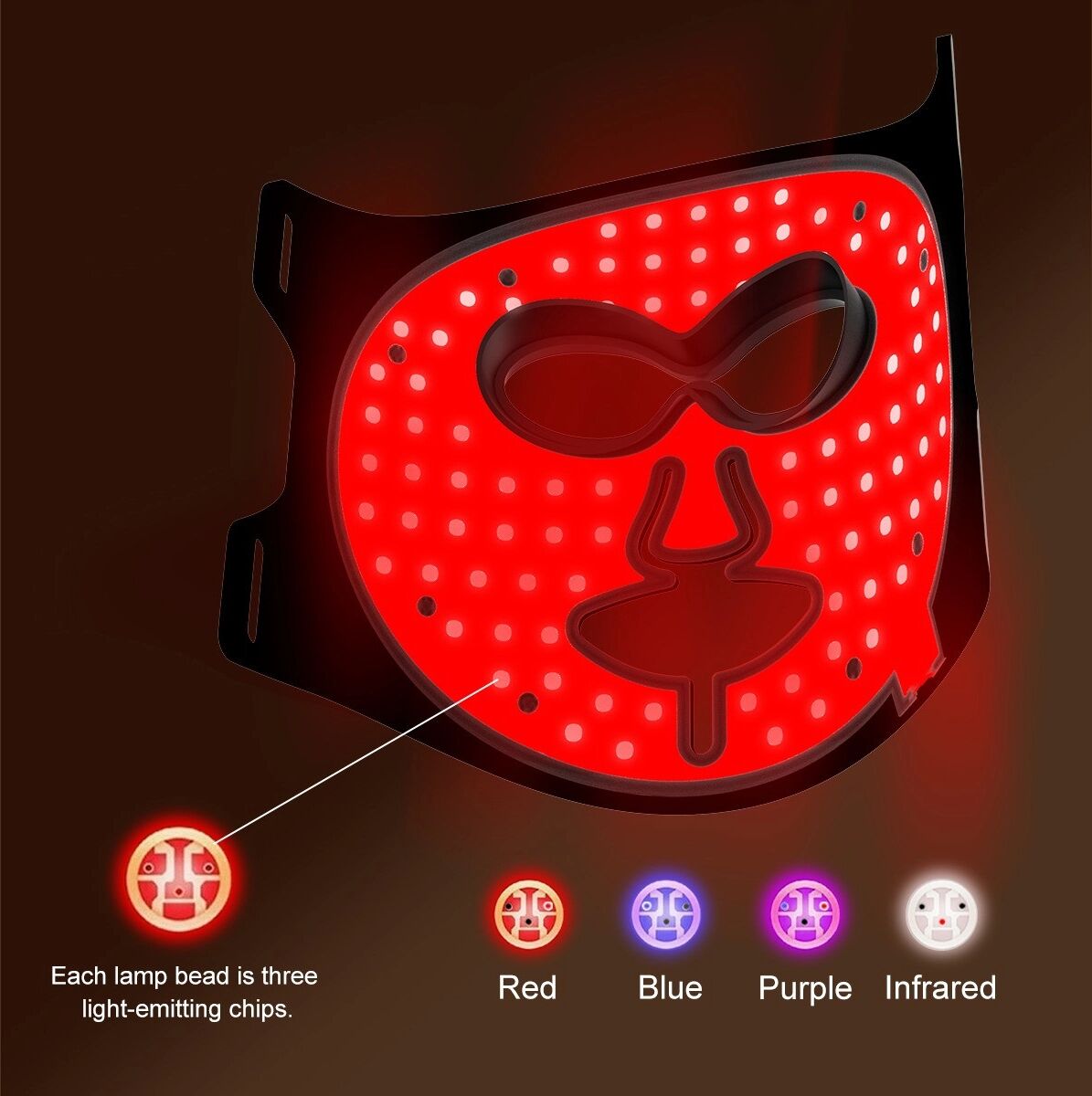 INF LED-Gesichtsmaske aus Silikon mit 7 Farben, kabellosen Lichtmodi und Controller für kosmetische Pflege zu Hause Schwarz