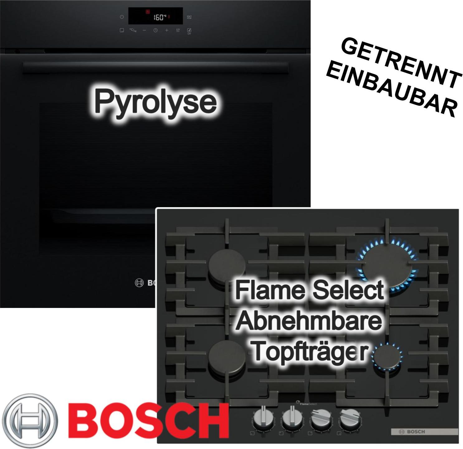BOSCH Herdset Pyrolyse 3D Heißluft TouchControl + Gaskochfeld FlameSelect