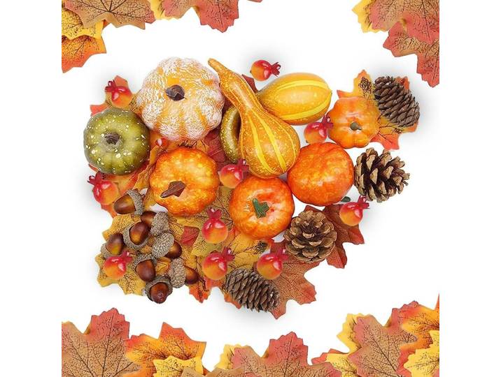 Herbstdeko Set 96-teilig, Mehrfarbig, Kunststoff, 1 cm, Dekoration, Blumen & Blumentöpfe, Kunstpflanzen