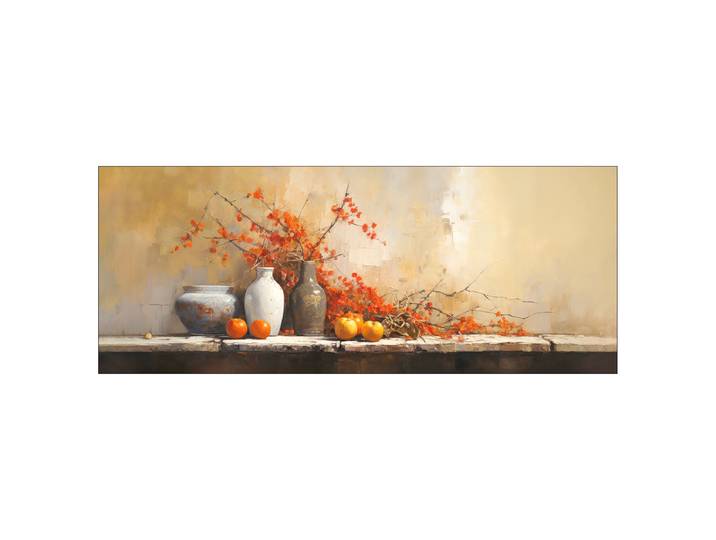 Tableau verre Nature morte murale B Verre flotté Orange/Marron/Gris 125 x 50 x 1cm