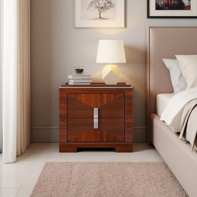 ZWYO HOSIMU "24"" MDF Nightstand with 2 Diamond-Shaped Drawers & Metal Handles & Silent Slides, Wide Side Table for Bedroom"