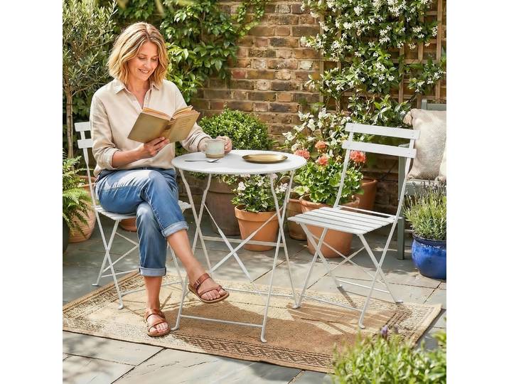 Outsunny Ensemble Bistro Pliant Table et 2 Chaises Extérieur Blanc