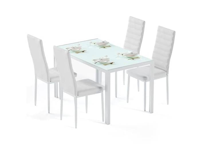 Bealife Esstisch mit 4 Stühlen Set, Esstisch und Stühle für 4 Personen, Esszimmer 6 Stühle und Tisch, Set mit Esstisch und Stühlen für Küche, Esszimmer und Wohnzimmer (Weiß, 4stühle)